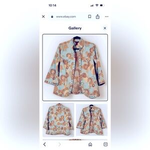 Multiples Blue and Tan Floral Quilted Blazer